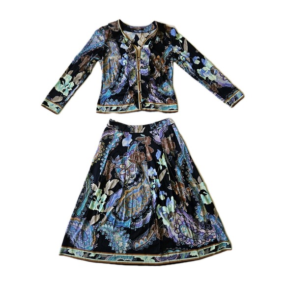 Vtg Leonard Fashion Paris Paisley Floral Ruffle 2-Piece Skirt Set S